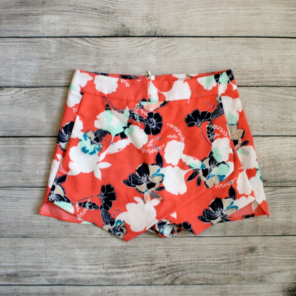 NWT Aqua Orange Floral Origami Asymmetical Skort